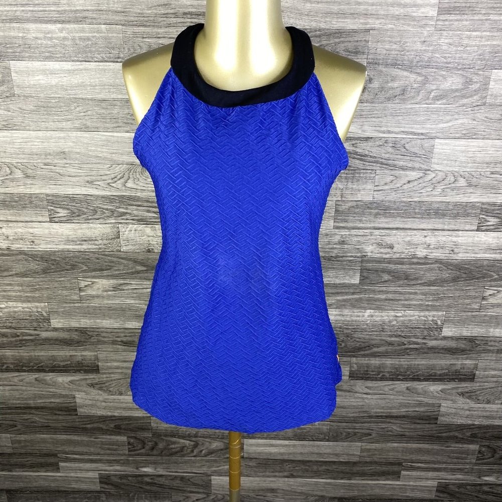 LUCY Halter Neck Keyhole Back Blue Activewear Tank Top Women's Size Small